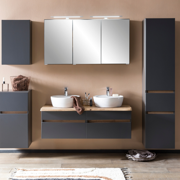 Armoire de toilette Vikas 120cm 3 portes avec éclairage - anthracite - Image 3