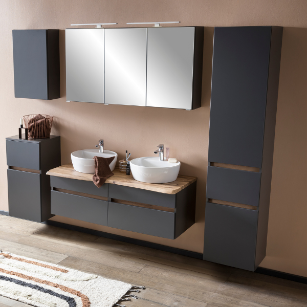 Armoire de toilette Vikas 120cm 3 portes avec éclairage - anthracite - Image 6