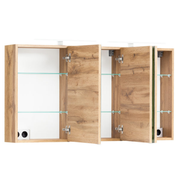 Armoire de toilette Vikas 120cm 3 portes avec éclairage - chêne - Image 12