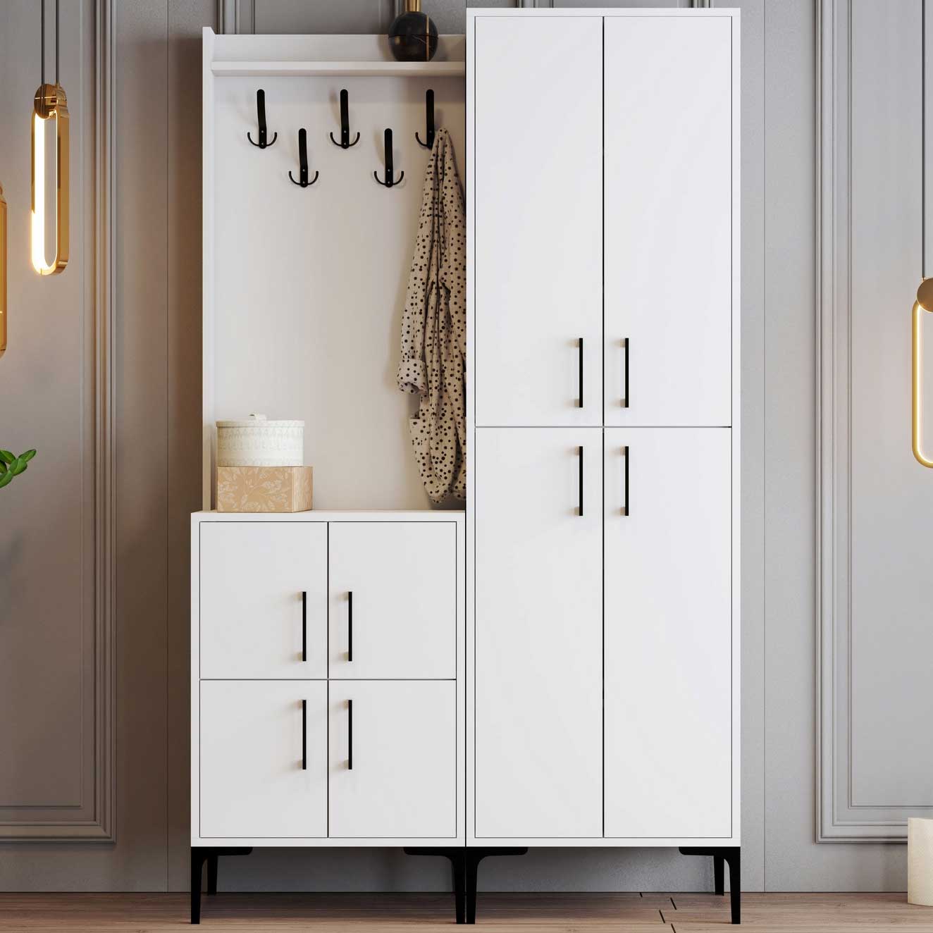 Armoire d'entrée - 150x35x200cm - 8 portes - blanc