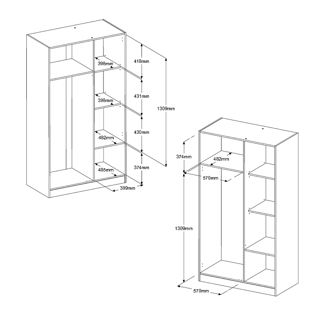 Armoire Fabien 2 portes - gris - Image 2