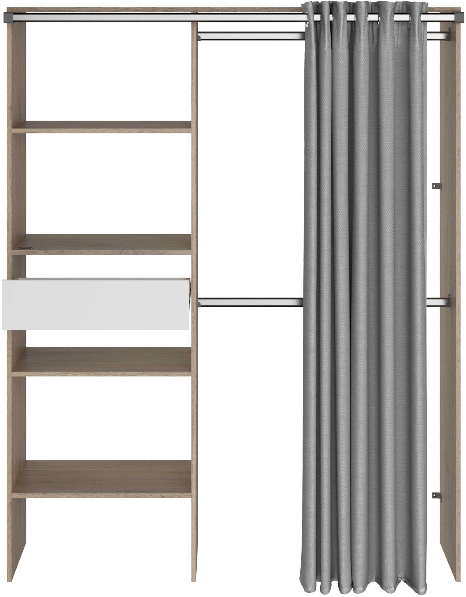 Armoire Gary avec rideau 1 tiroir - chêne/gris - Image 3