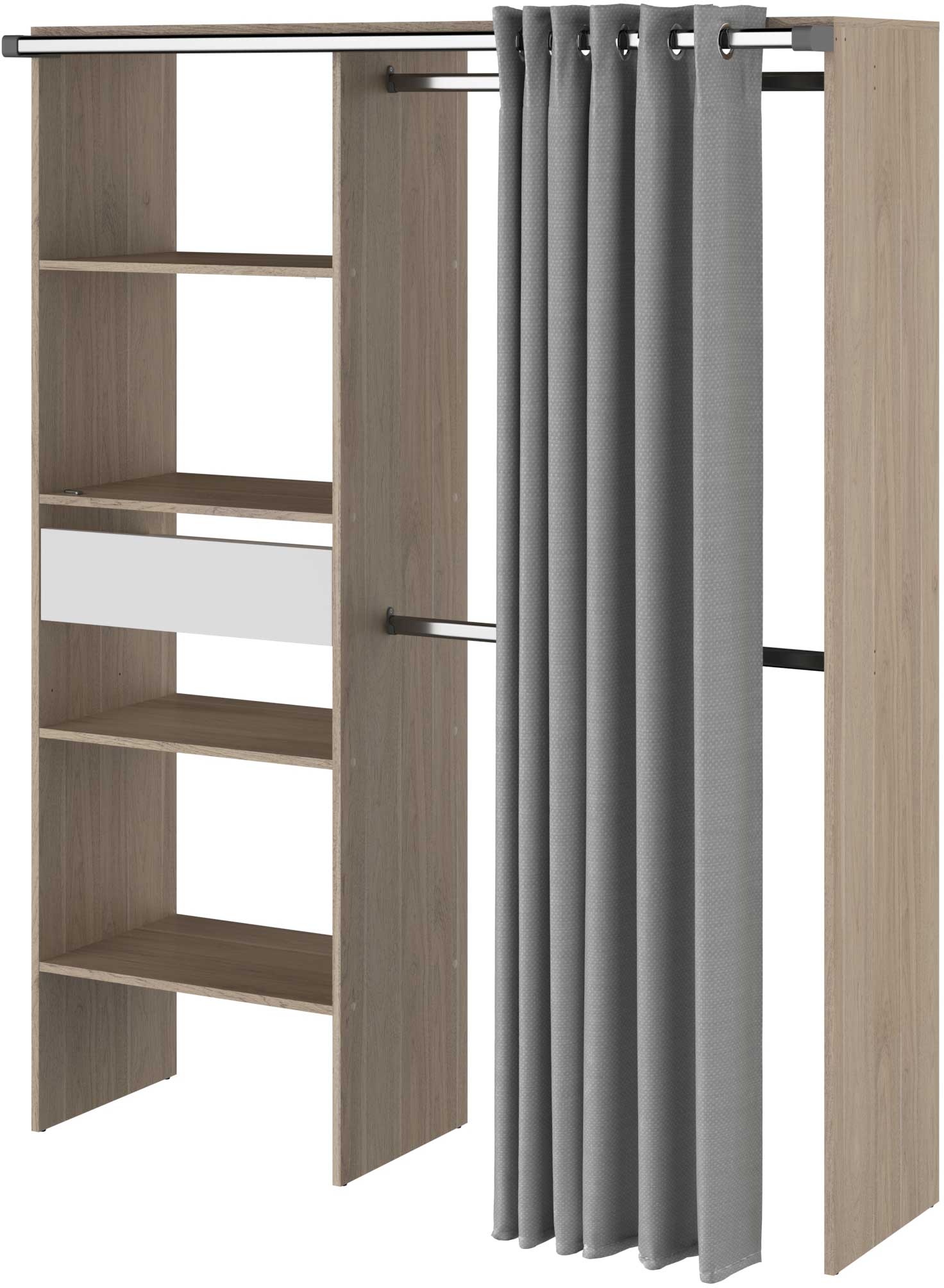 Armoire Gary avec rideau 1 tiroir - chêne/gris - Image 5