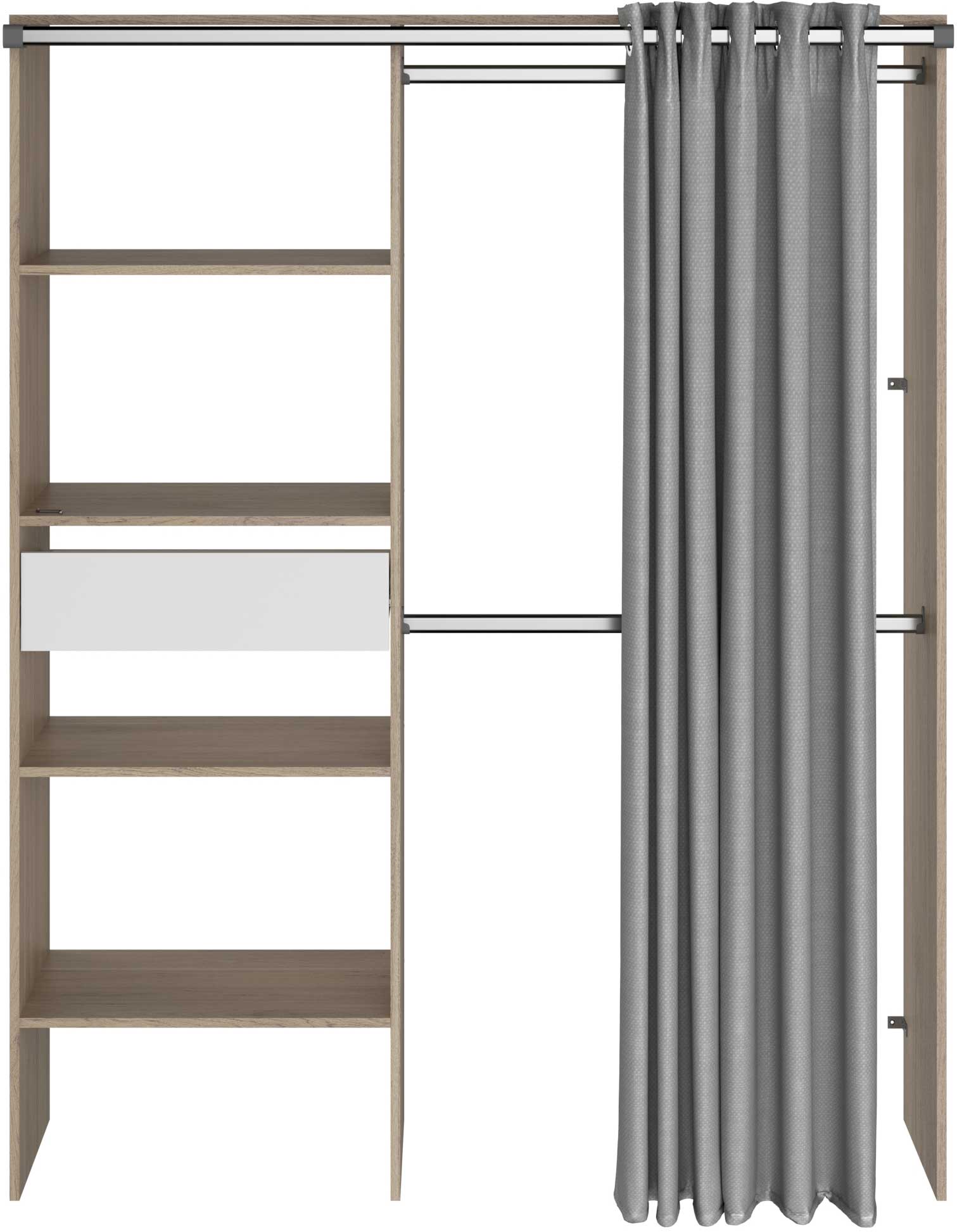 Armoire Gary avec rideau 1 tiroir - chêne/gris - Image 7