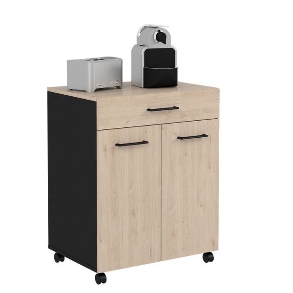 Armoire Item 60x43x75cm 2 portes & 1 tiroir avec roues  - chêne/noir - Image 1