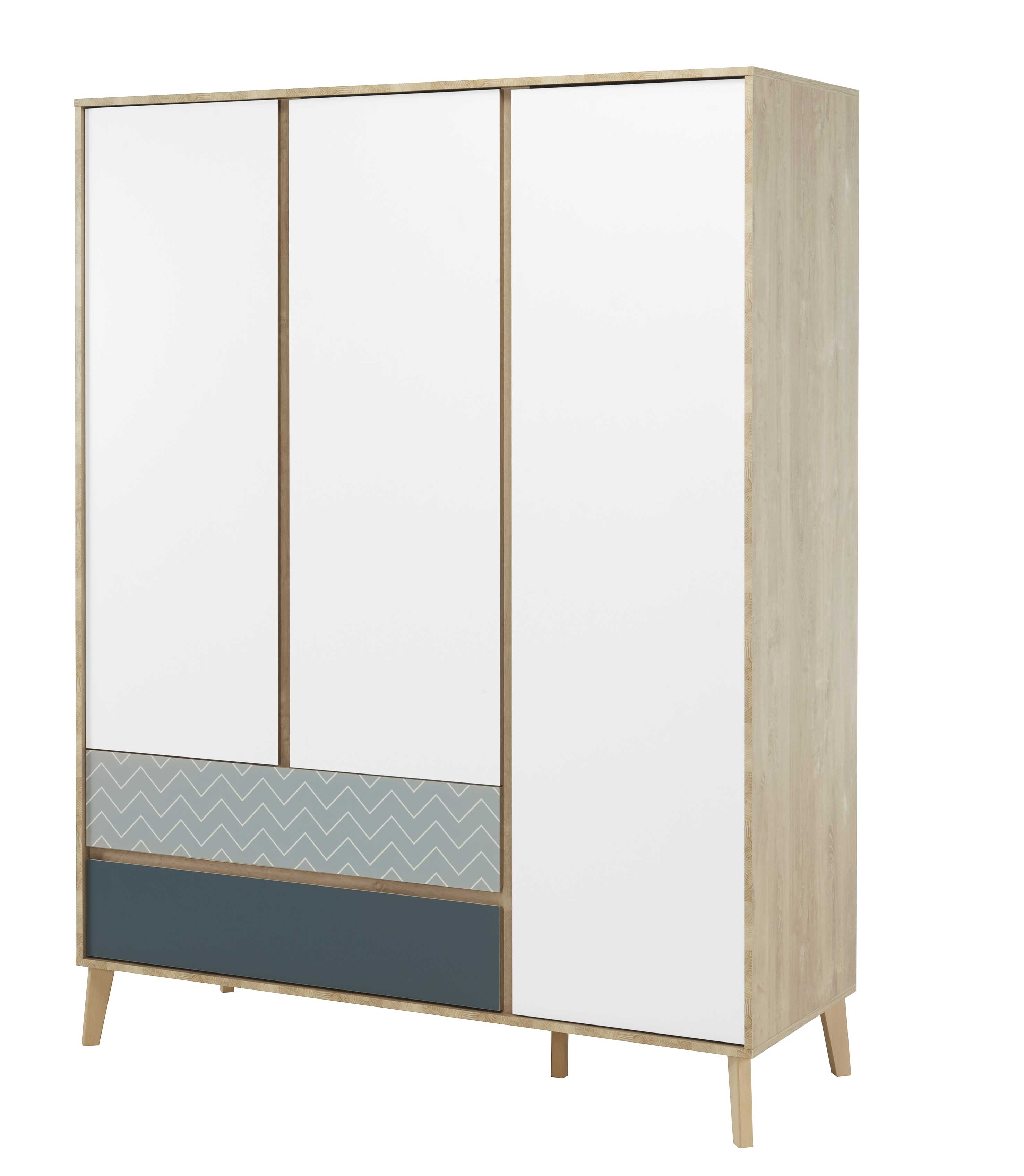 Armoire Lina 153cm avec 3 portes - brun/blanc/bleu - Image 5