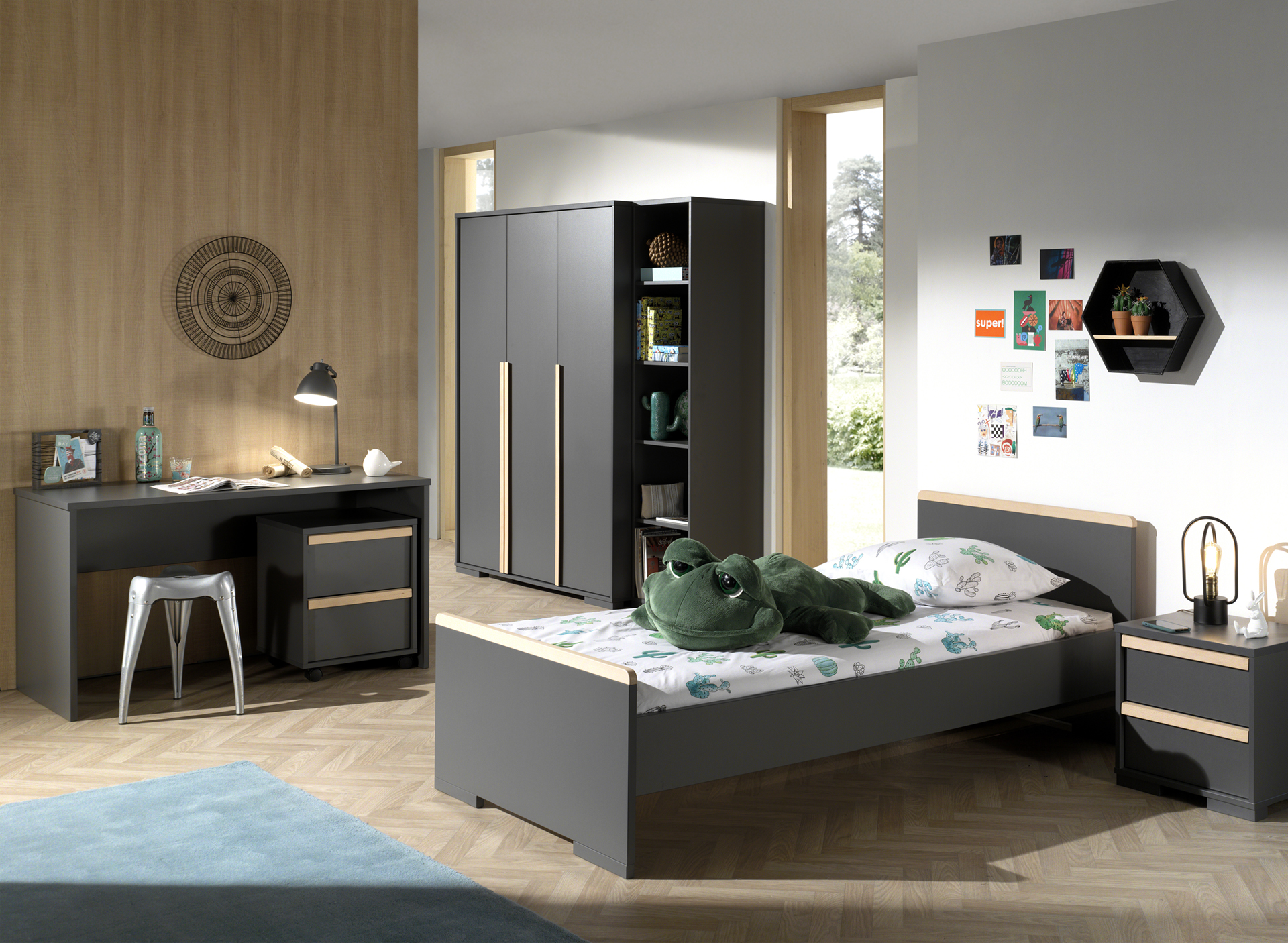 Armoire London 146cm avec 3 portes - anthracite - Image 4