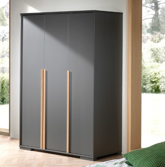Armoire London 146cm avec 3 portes - anthracite