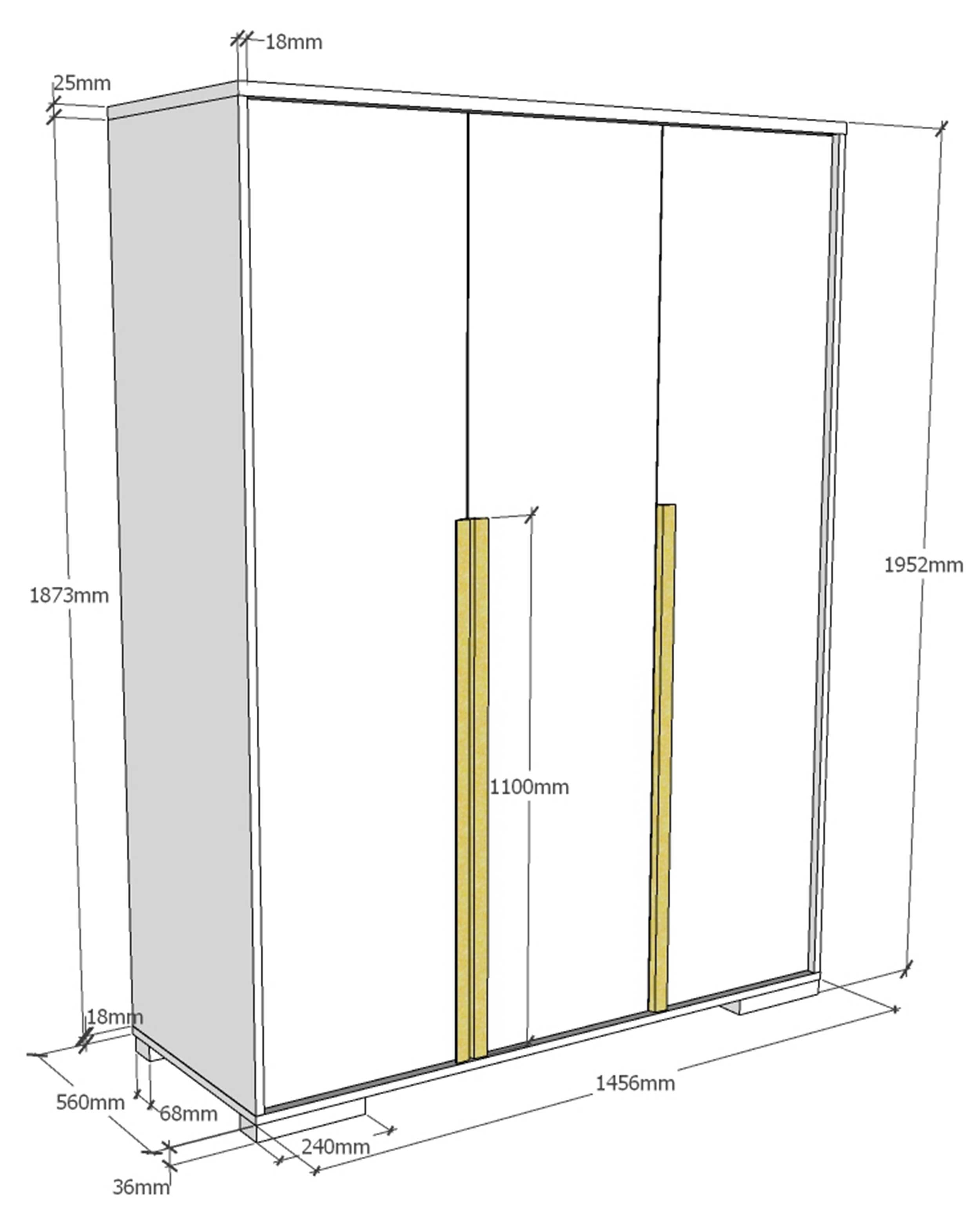 Armoire London 146cm avec 3 portes - blanc - Image 3