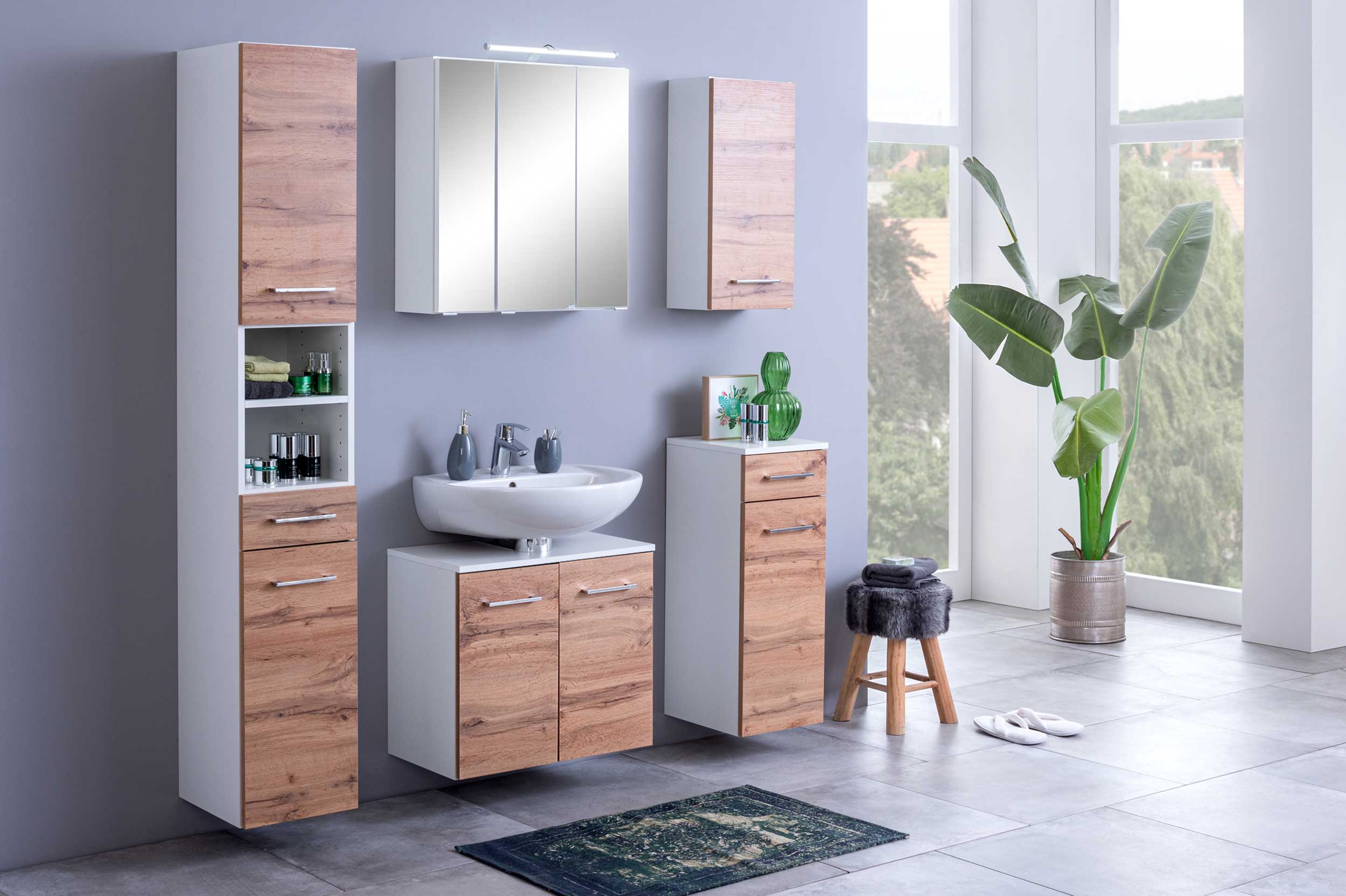 Armoire murale Pares 30cm 1 porte - blanc/chêne wotan - Image 9