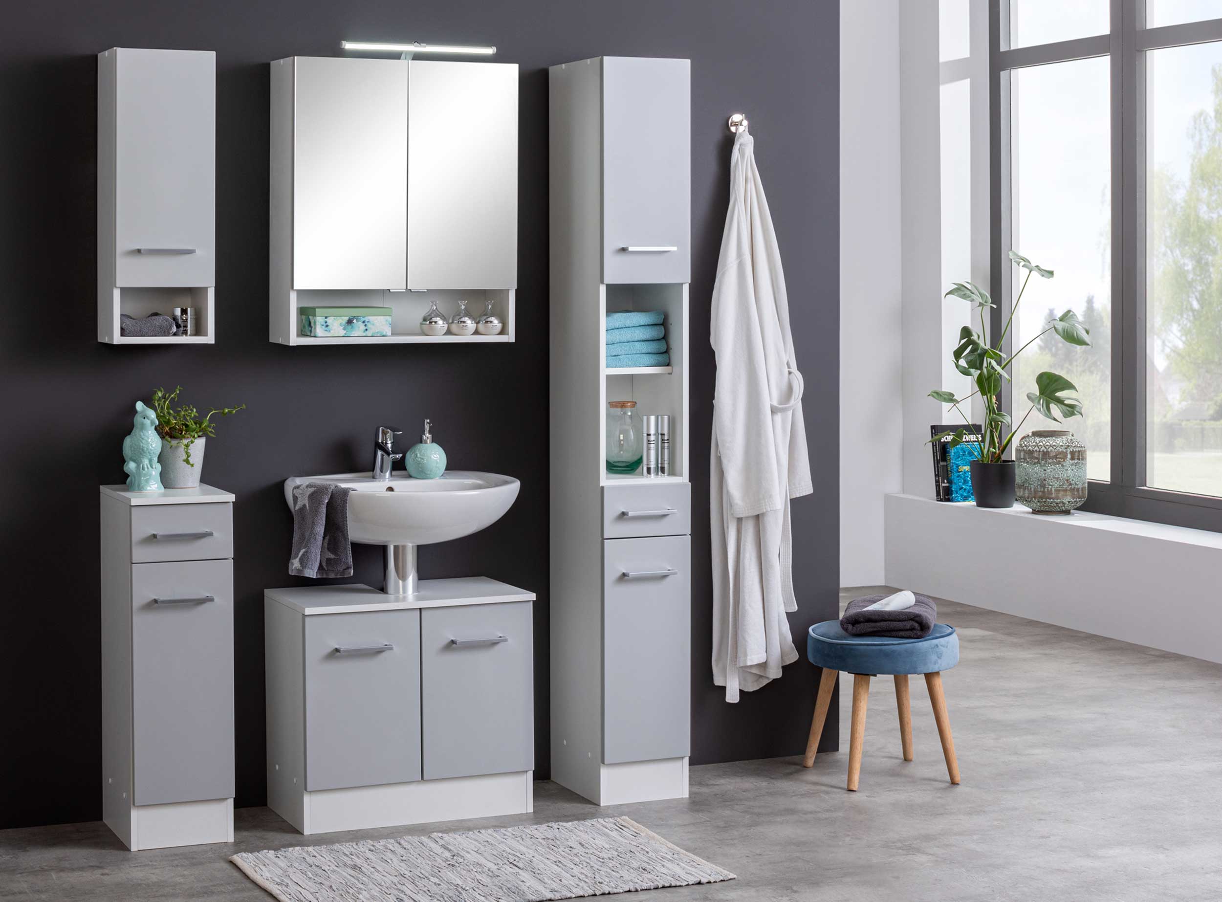 Armoire murale Ricca 25cm 1 porte - blanc/gris clair - Image 8