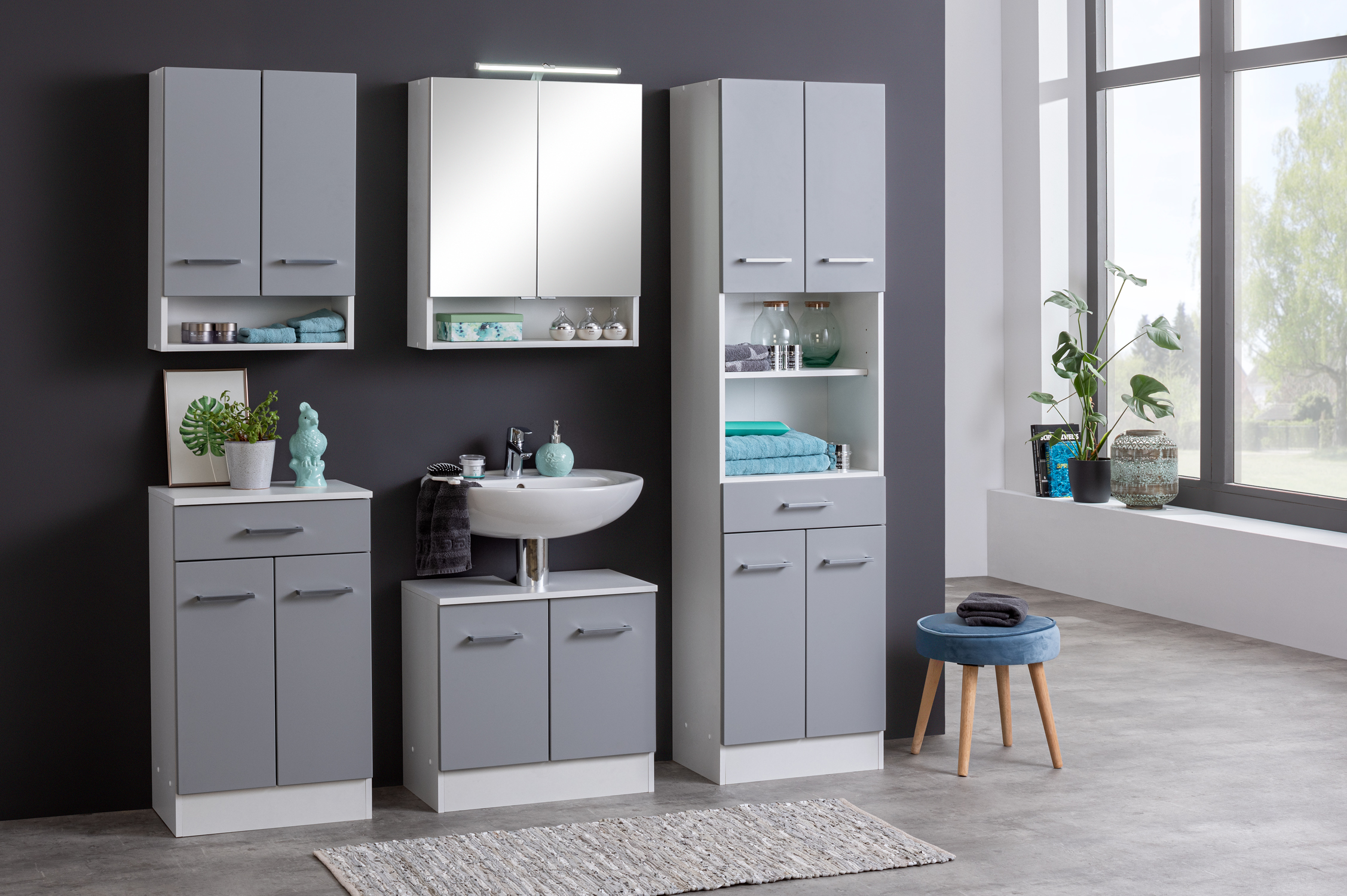 Armoire murale Ricca 50cm 2 portes - blanc/gris clair - Image 9