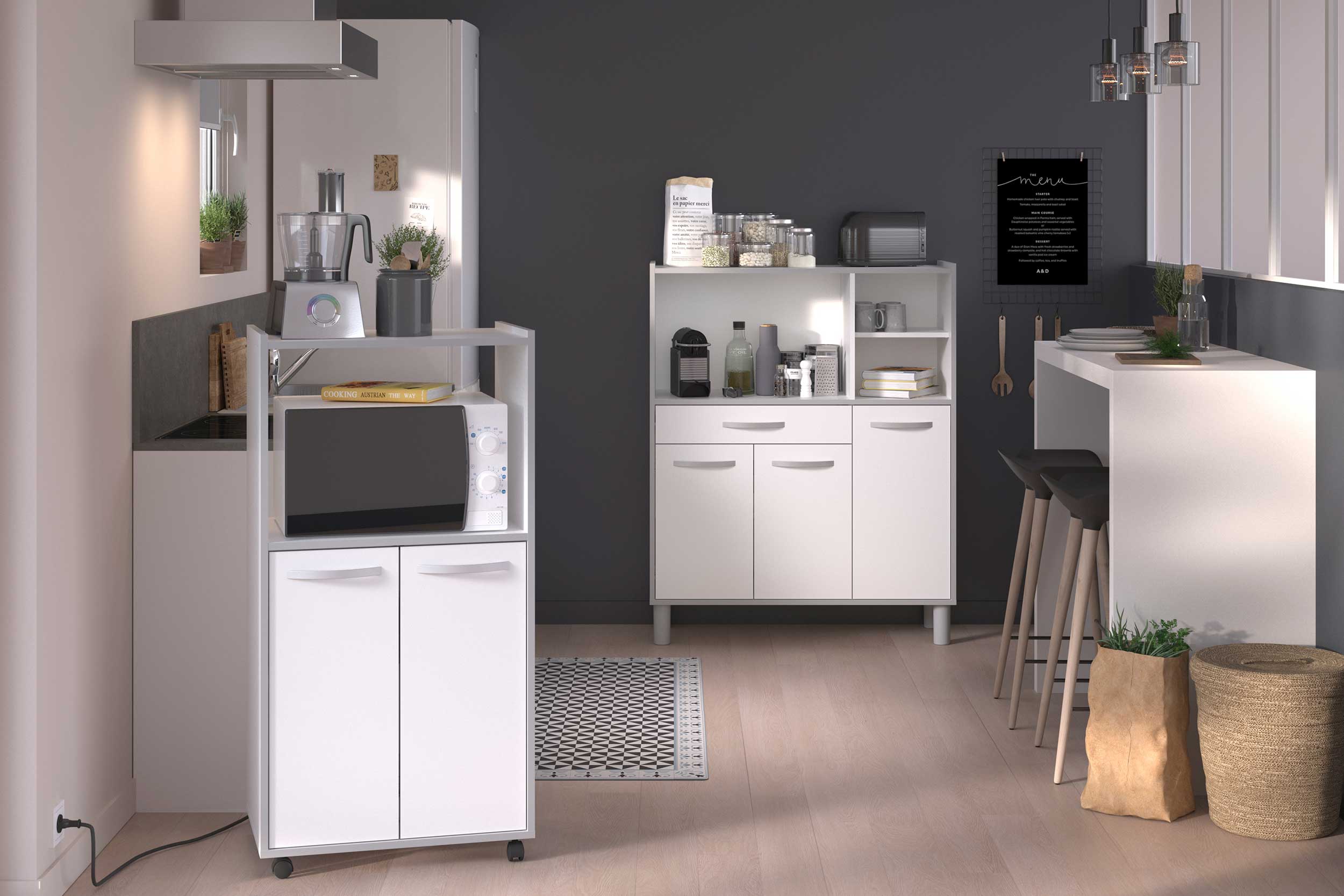 Armoire pour micro-ondes Easy 60 cm, 2 portes - blanc/gris - Image 4