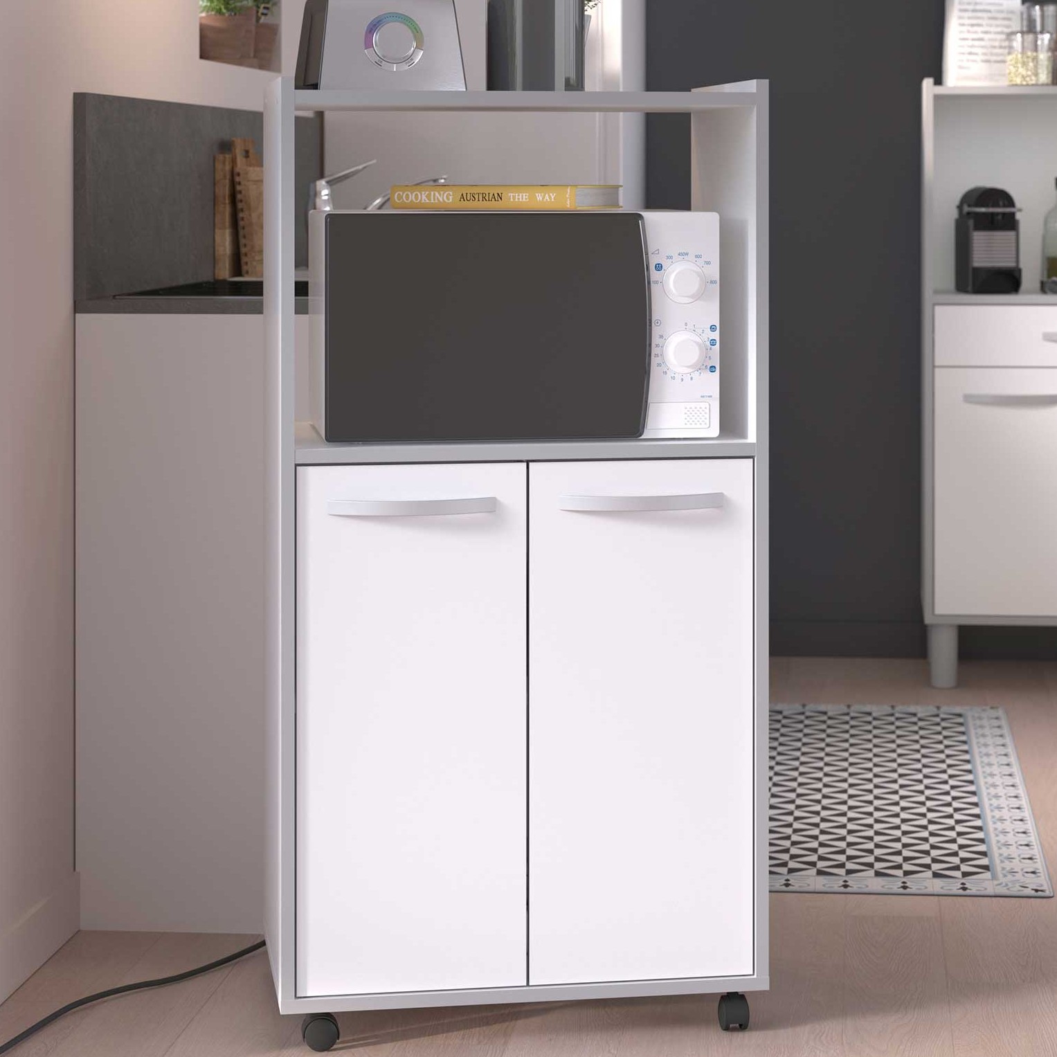 Armoire pour micro-ondes Easy 60 cm, 2 portes - blanc/gris - Image 1