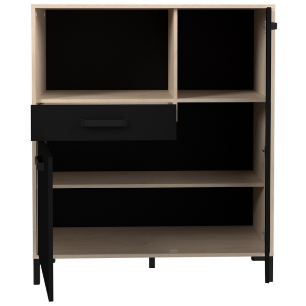 Armoire pour micro-ondes Felicity 100cm, 2 portes & 1 tiroir - décor chêne/noir - Image 2