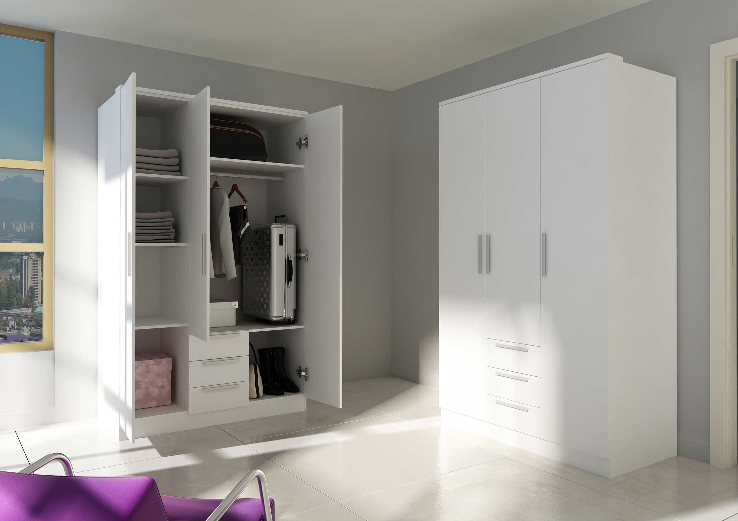 Armoire Ramos 120cm avec 3 portes & 3 tiroirs - blanc - Image 5