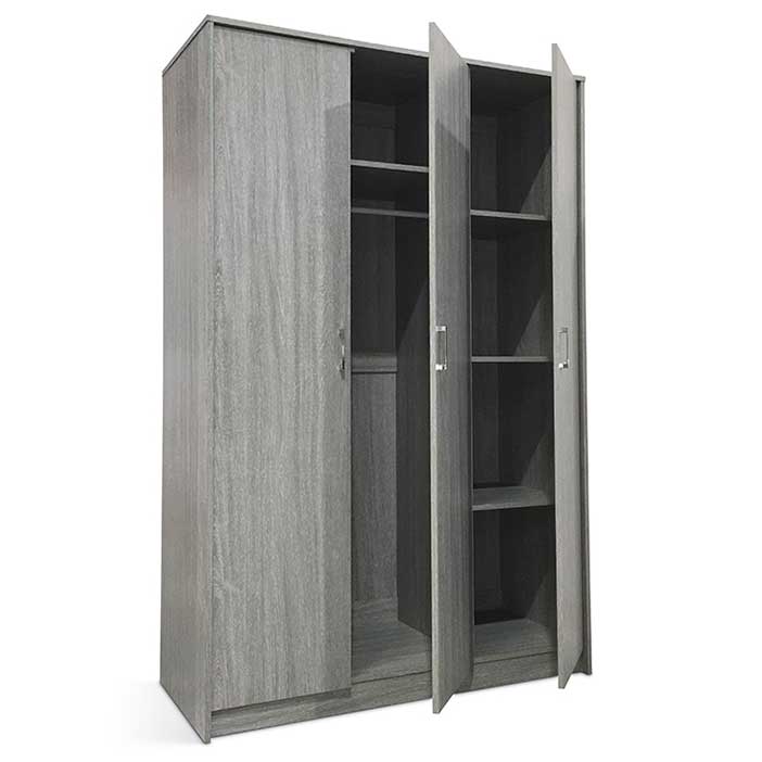 Armoire Ray 120cm avec 3 portes - chêne gris - Image 3