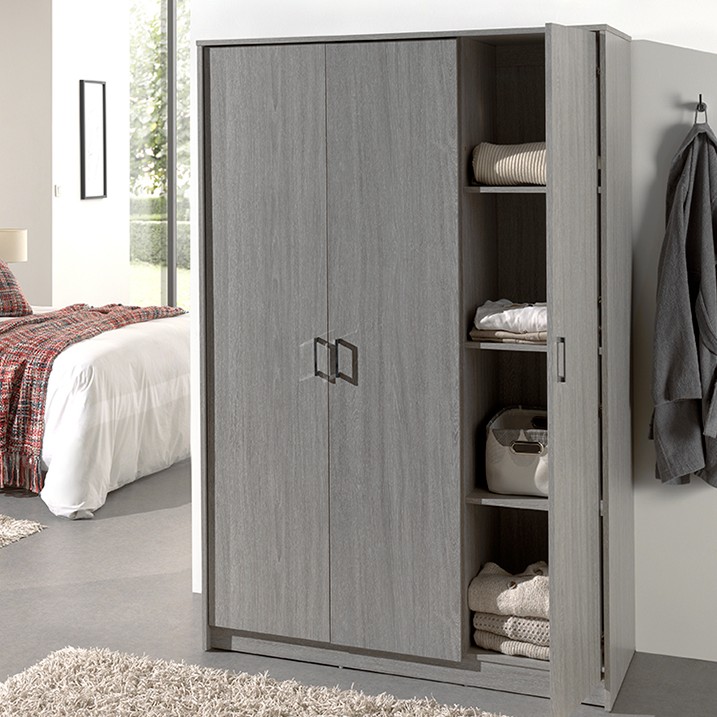 Armoire Ray 120cm avec 3 portes - chêne gris
