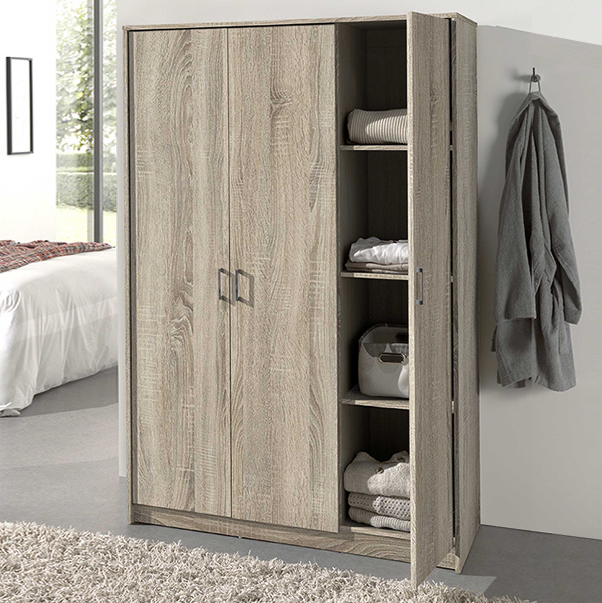 Armoire Ray 120cm avec 3 portes - chêne sonoma