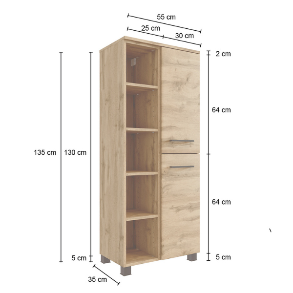 Armoire salle de bain Malvo 55cm 2 portes - chêne - Image 4