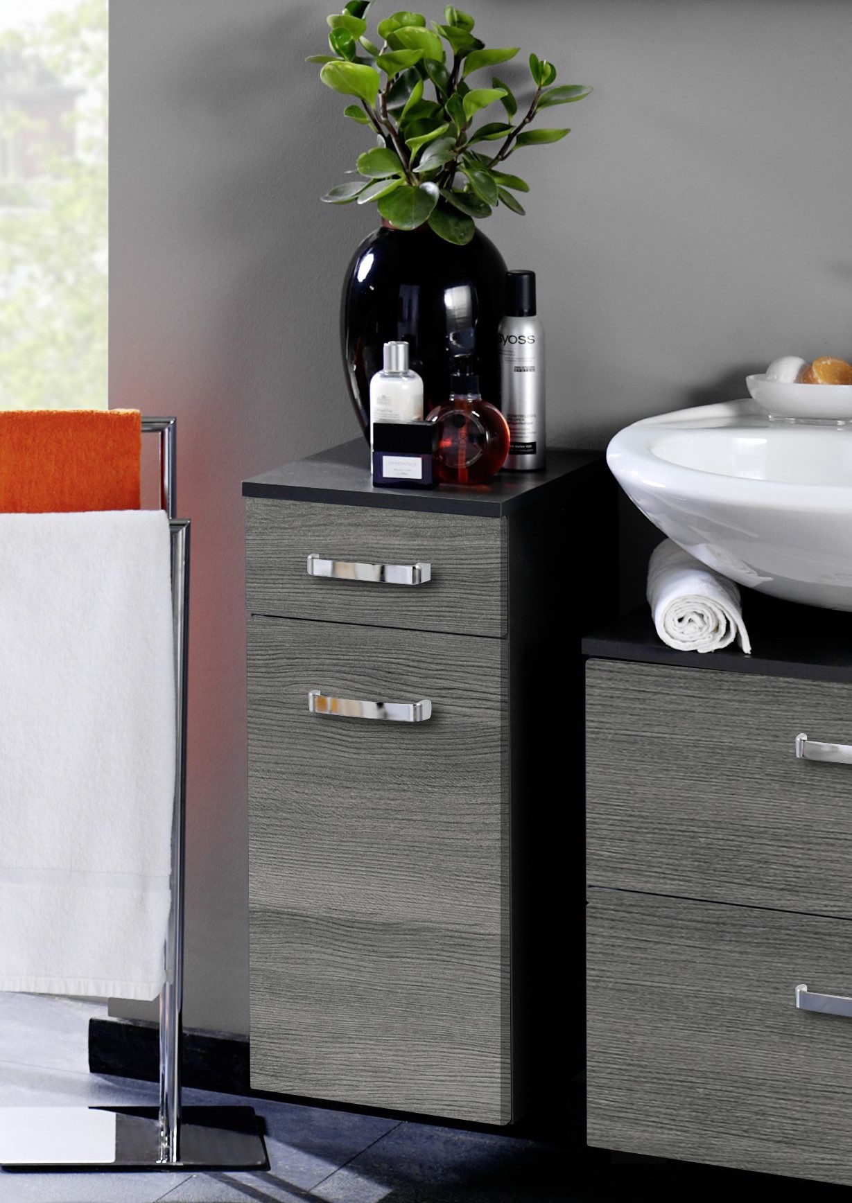 Armoire salle de bains Bobbi 30cm 1 tiroir et 1 porte - graphite/chêne gris - Image 7