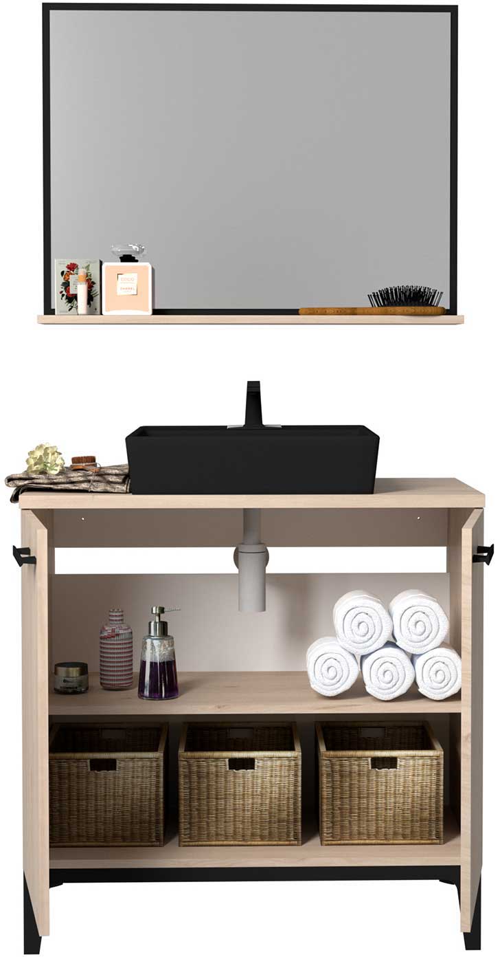 Armoire salle de bains Dotan à 2 portes & miroir  - chêne - Image 3