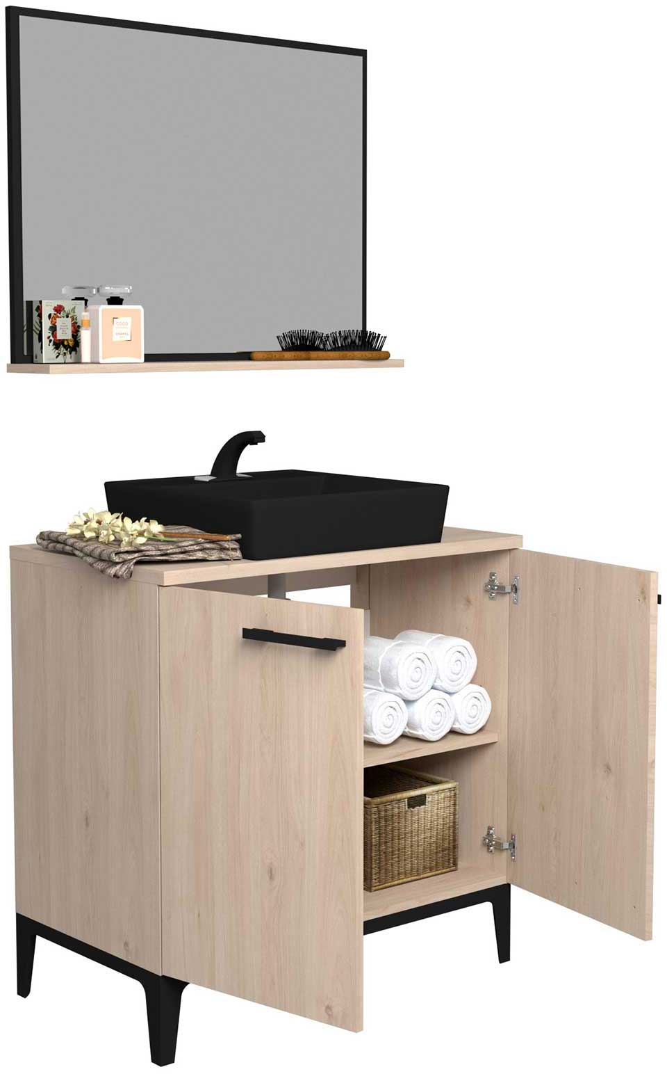 Armoire salle de bains Dotan à 2 portes & miroir  - chêne - Image 5