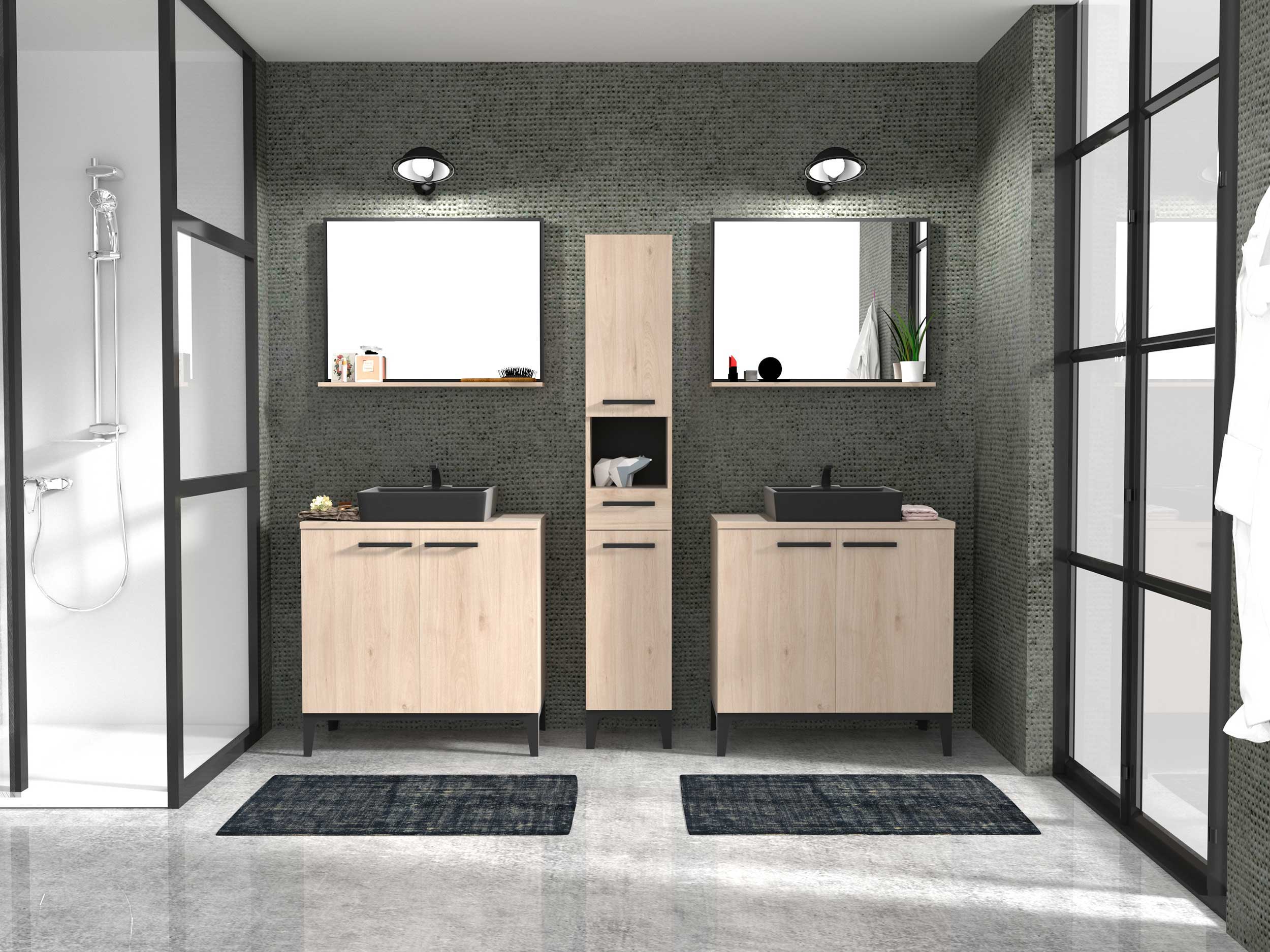 Armoire salle de bains Dotan à 2 portes & miroir  - chêne - Image 10