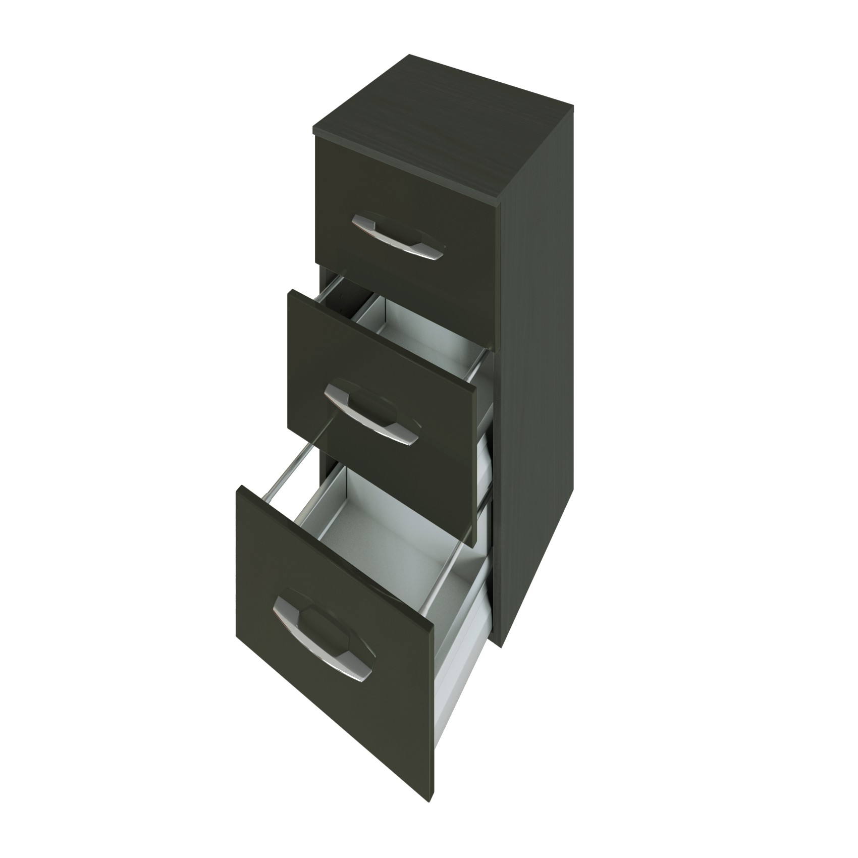 Armoire salle de bains Florent 40cm 3 tiroirs - graphite/gris brillant - Image 3