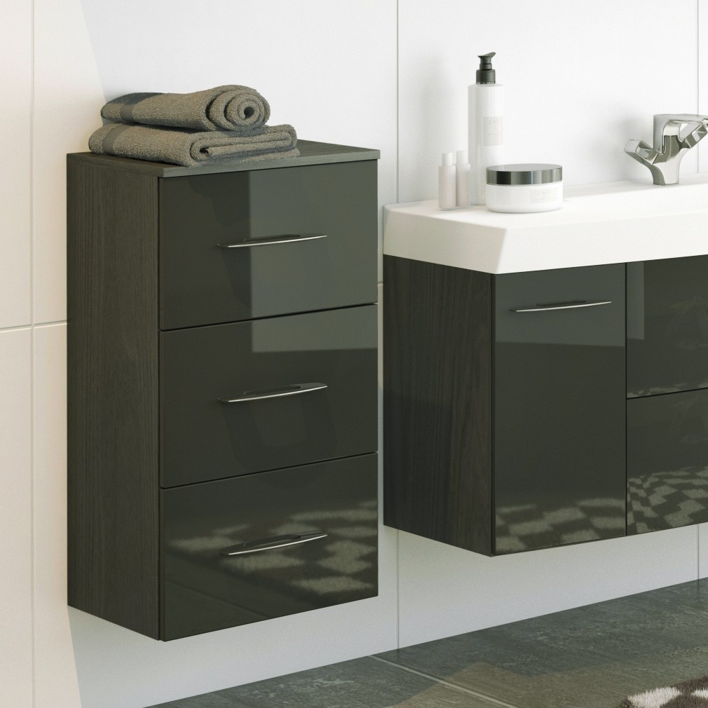Armoire salle de bains Florent 40cm 3 tiroirs - graphite/gris brillant - Image 1