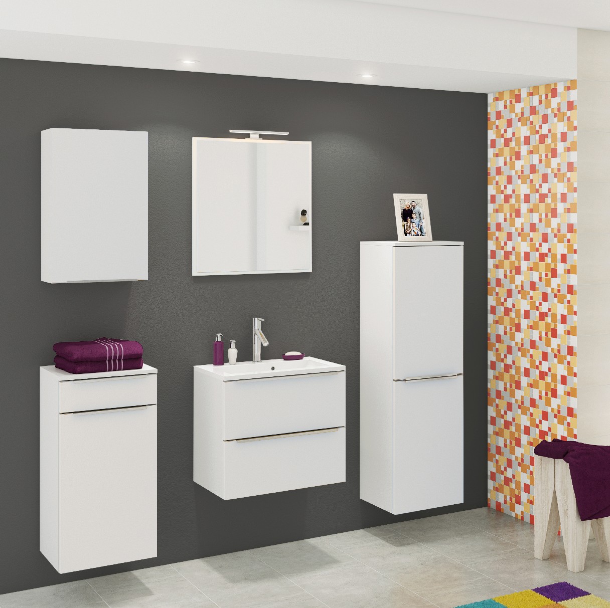 Armoire salle de bains Hansen 40cm 1 porte & 1 tiroir - blanc - Image 7