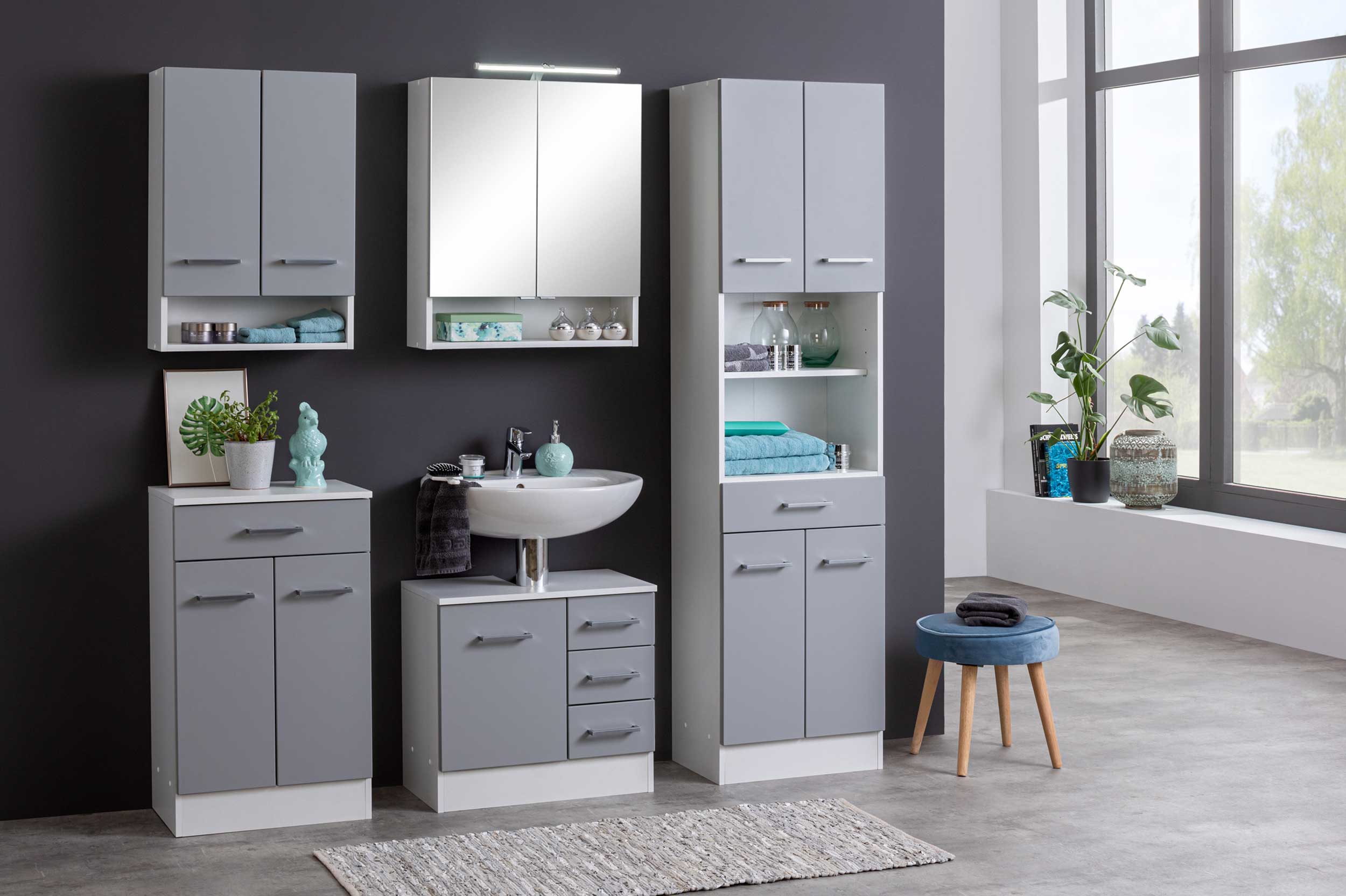 Armoire salle de bains Ricca 50cm 2 portes & 1 tiroir - blanc/gris clair - Image 9