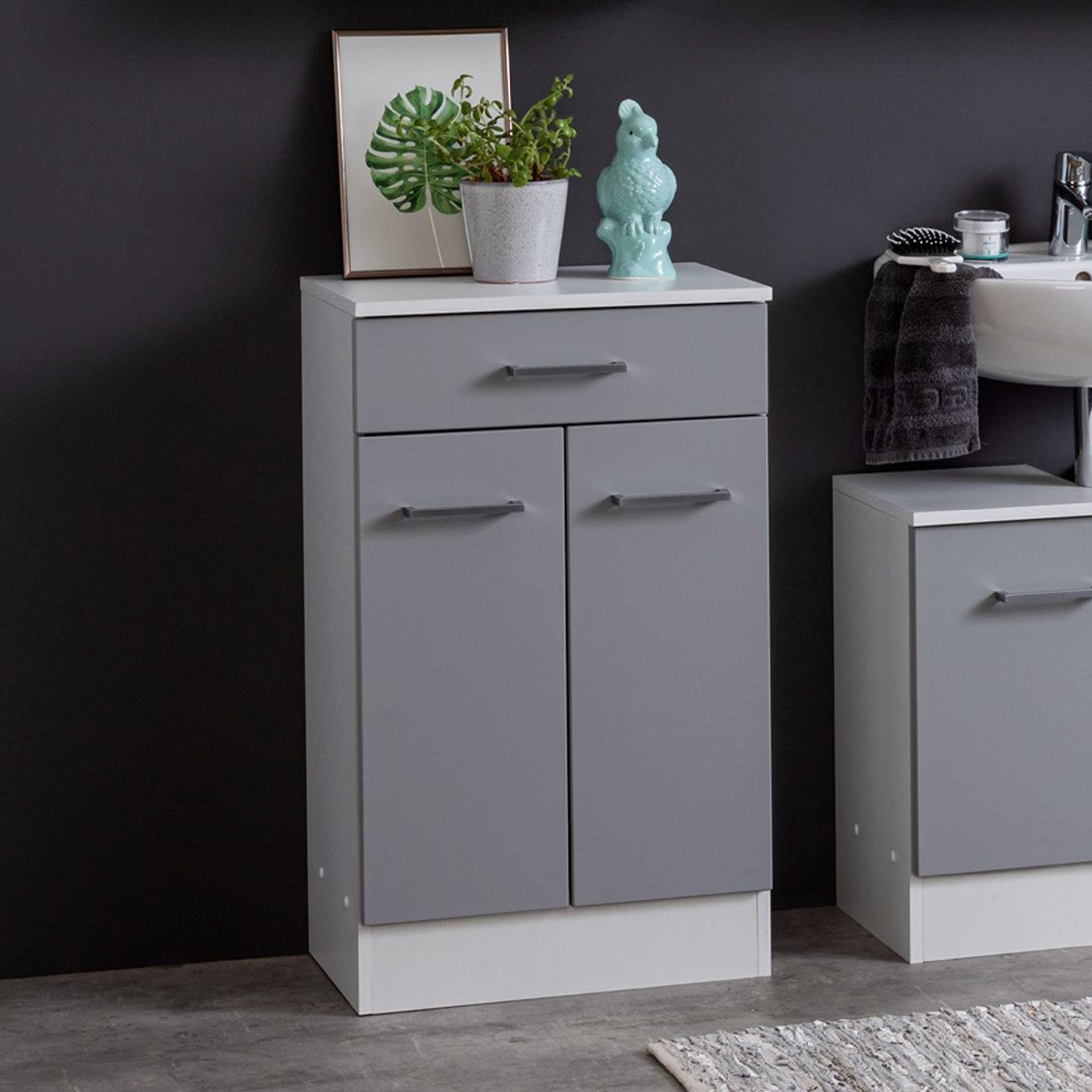 Armoire salle de bains Ricca 50cm 2 portes & 1 tiroir - blanc/gris clair - Image 1