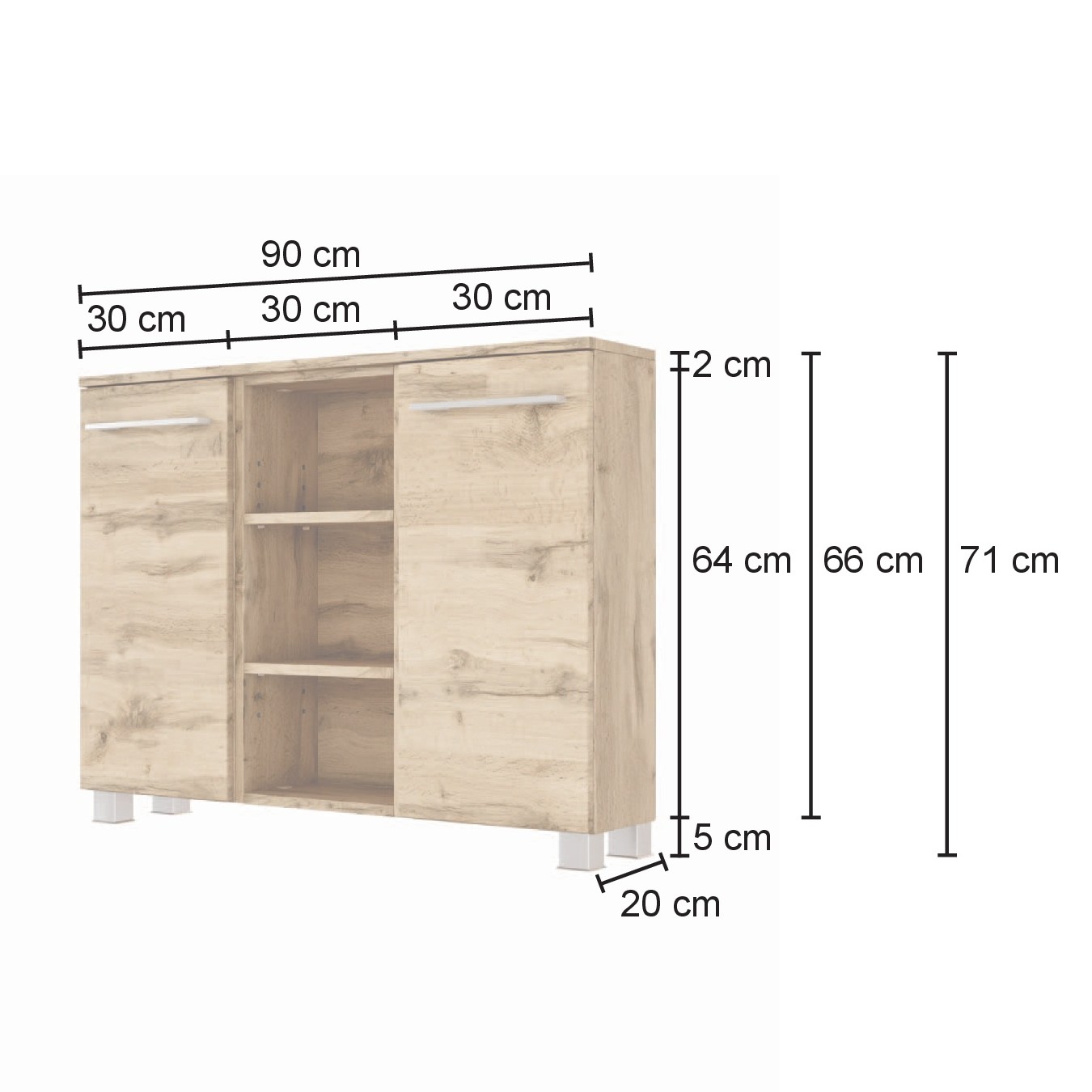 Armoire salle de bains Sefa 90cm 2 portes - chêne/blanc - Image 8