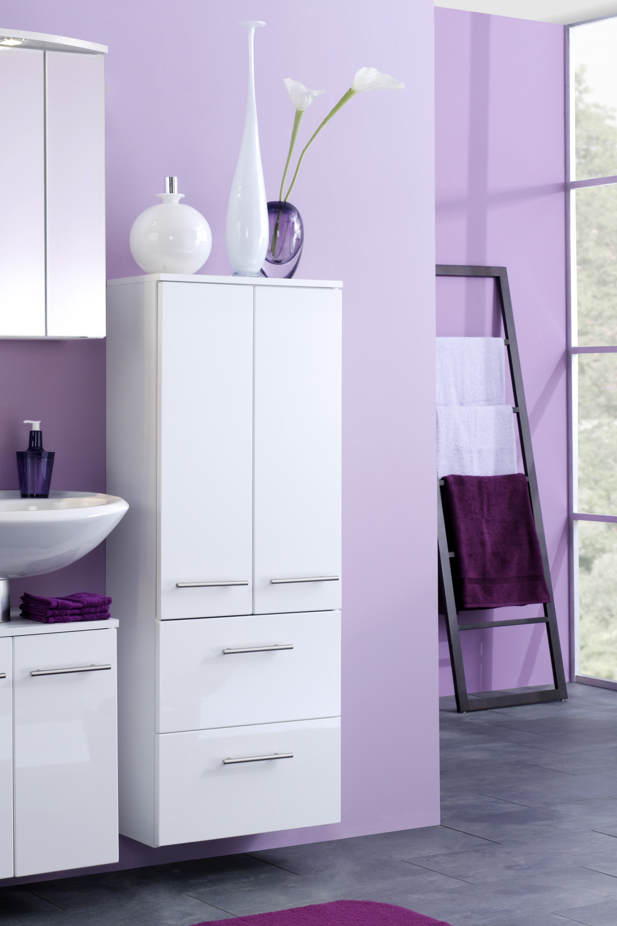 Armoire salle de bains Small 50cm 2 tiroirs & 2 portes - blanc brillant