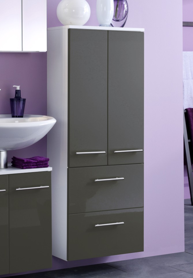 Armoire salle de bains Small 50cm 2 tiroirs & 2 portes - gris brillant