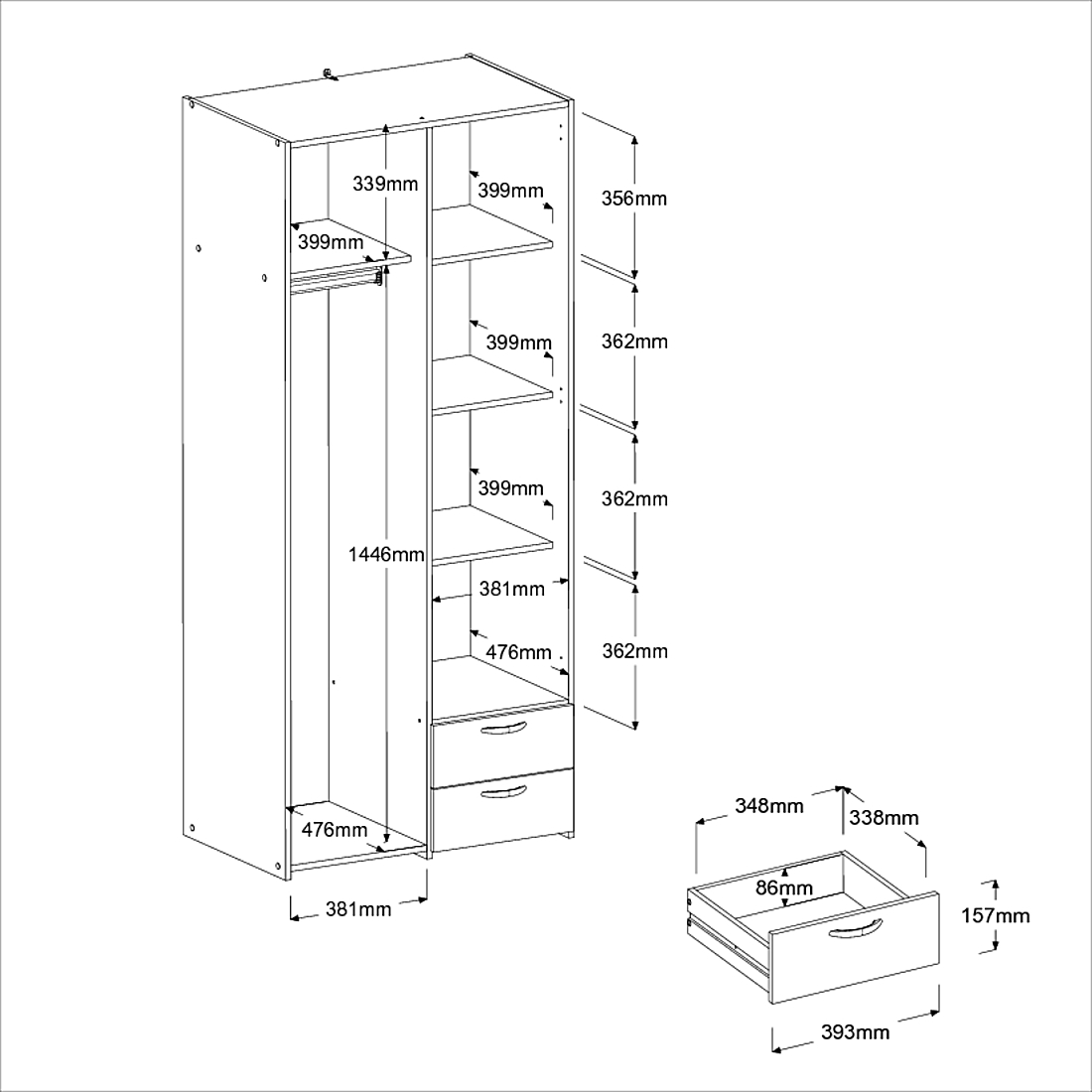 Armoire Salvador 2 portes & 2 tiroirs - blanc - Image 3