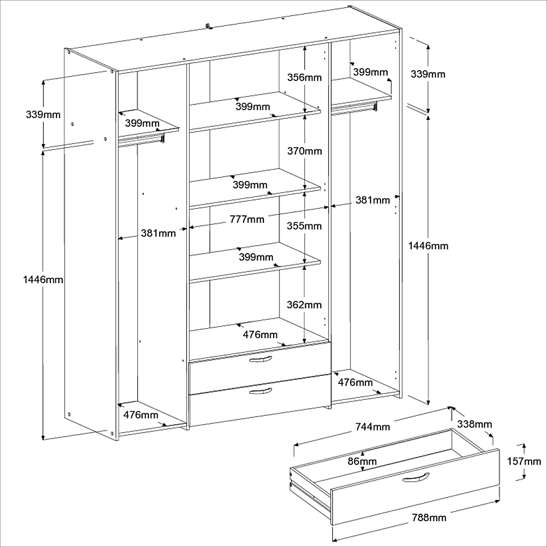 Armoire Salvador 4 portes & 2 tiroirs - blanc - Image 3