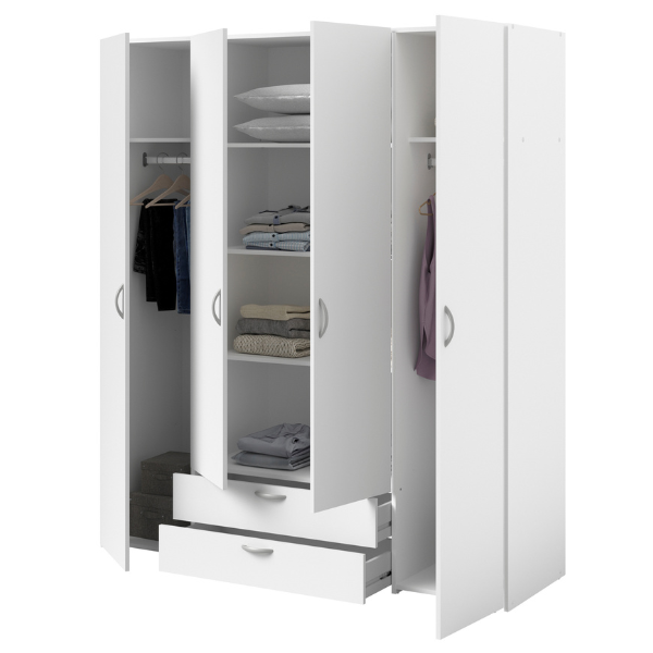 Armoire Salvador 4 portes & 2 tiroirs - blanc - Image 4