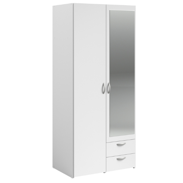 Armoire Salvador miroir, 2 portes & 2 tiroirs - blanc - Image 11