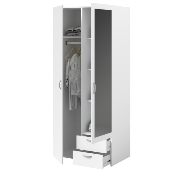 Armoire Salvador miroir, 2 portes & 2 tiroirs - blanc - Image 4