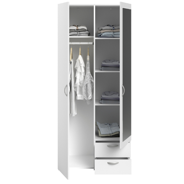 Armoire Salvador miroir, 2 portes & 2 tiroirs - blanc - Image 5