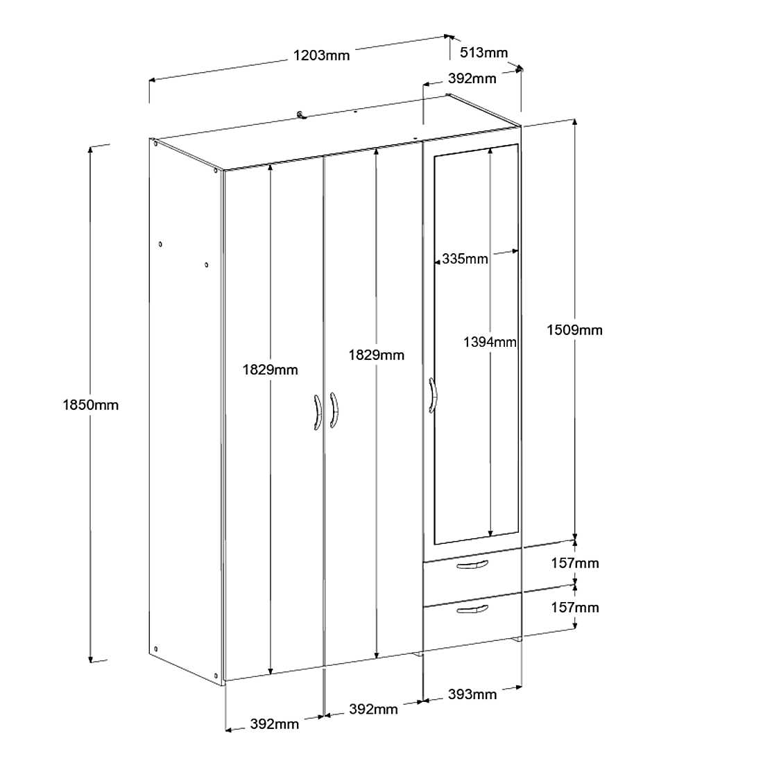 Armoire Salvador miroir, 3 portes & 2 tiroirs - blanc - Image 2