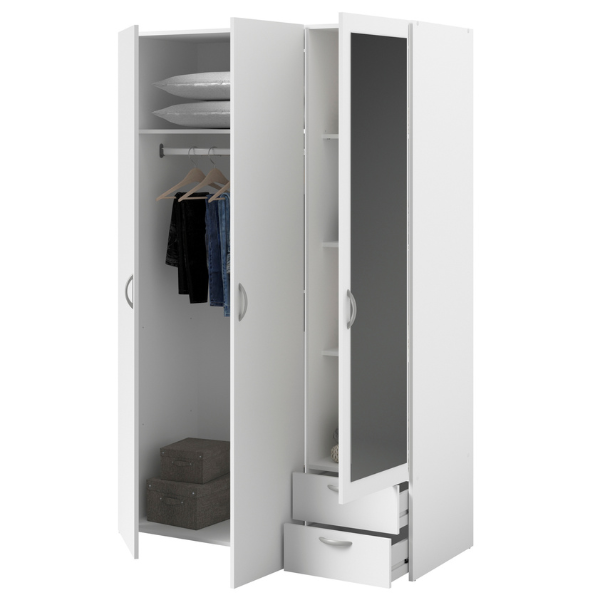 Armoire Salvador miroir, 3 portes & 2 tiroirs - blanc - Image 4