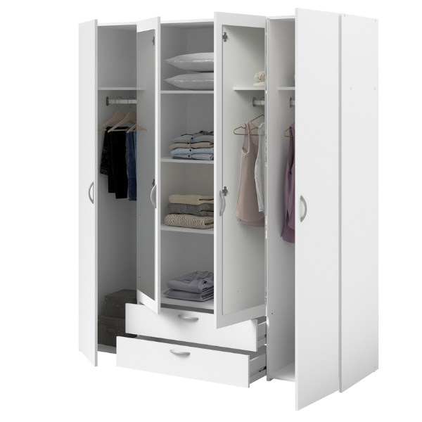 Armoire Salvador miroirs, 4 portes & 2 tiroirs - blanc - Image 4