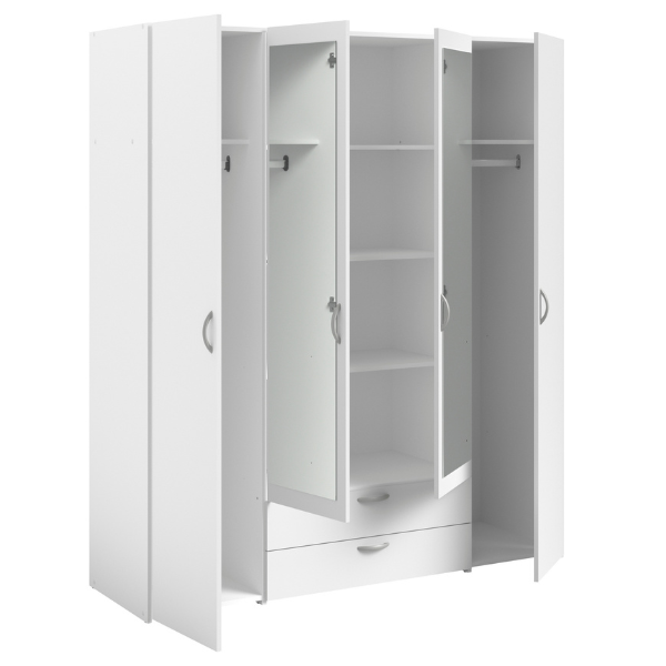 Armoire Salvador miroirs, 4 portes & 2 tiroirs - blanc - Image 8