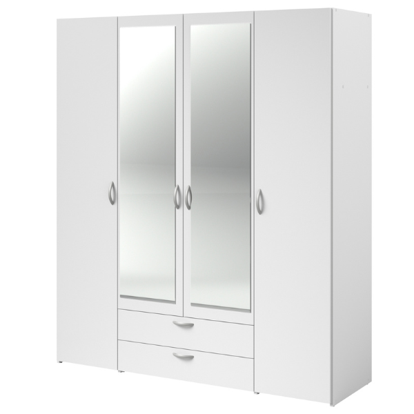 Armoire Salvador miroirs, 4 portes & 2 tiroirs - blanc - Image 10