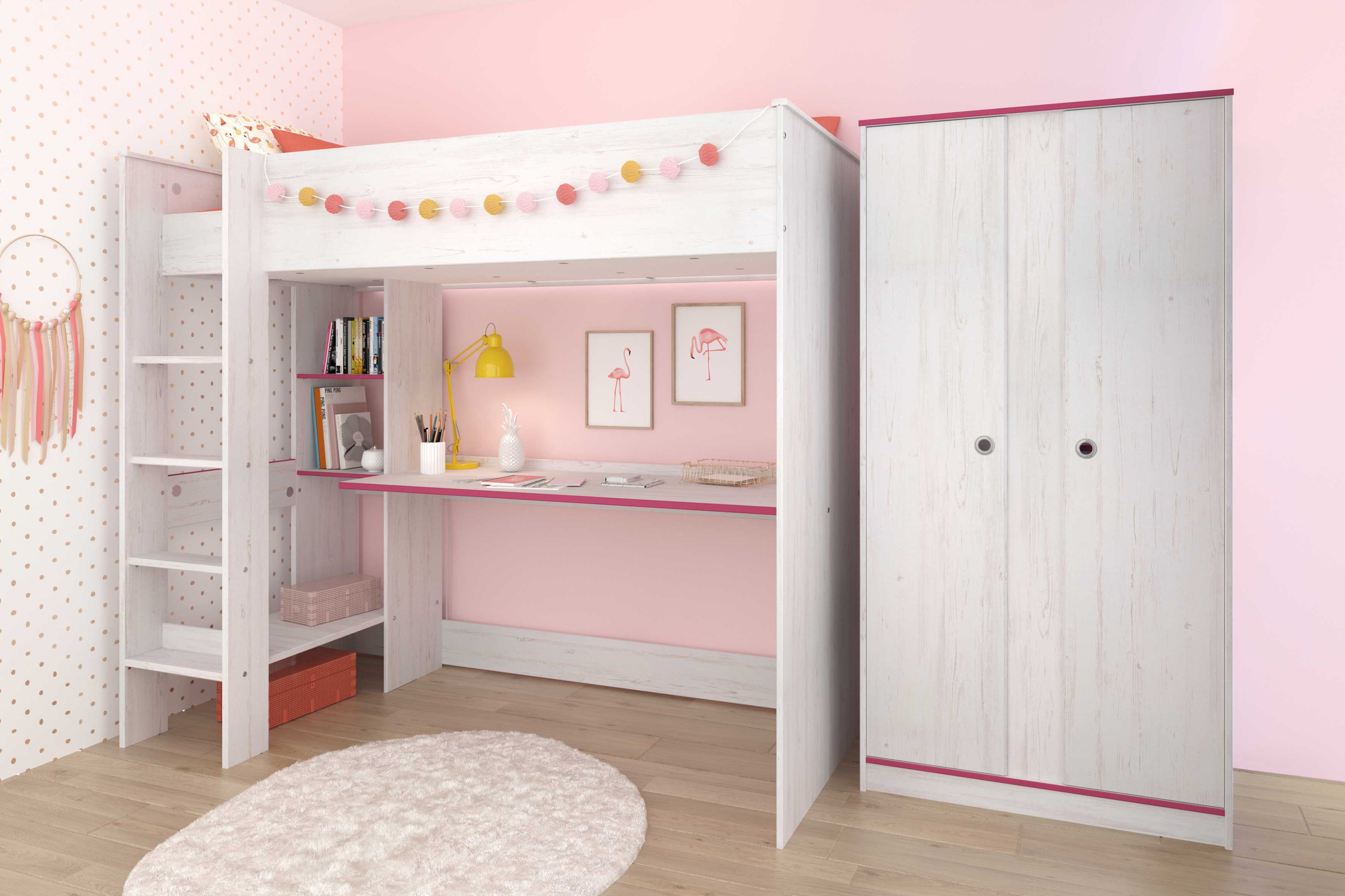 Armoire Smiley 90cm à 2 portes - blanc/rose ou blanc/bleu - Image 11