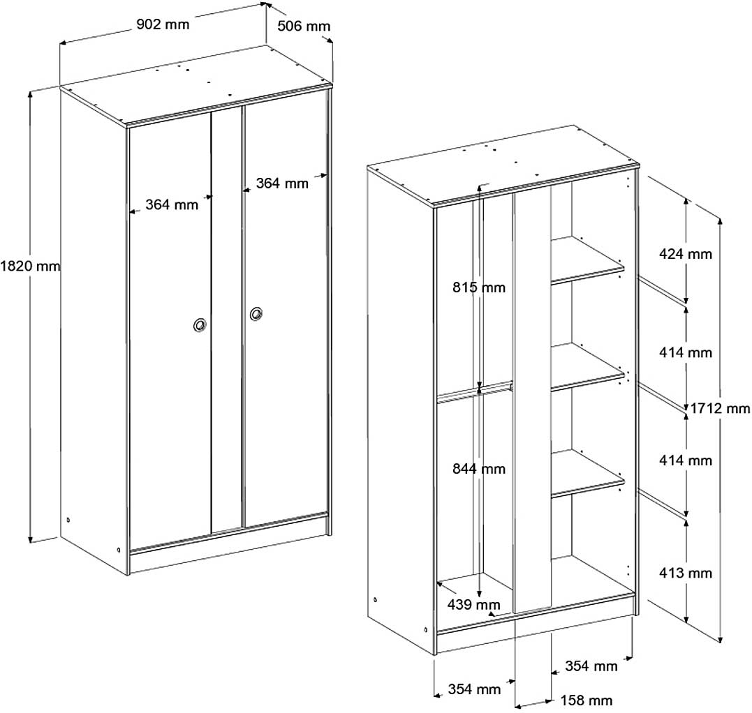 Armoire Smiley 90cm à 2 portes - blanc/rose ou blanc/bleu - Image 3