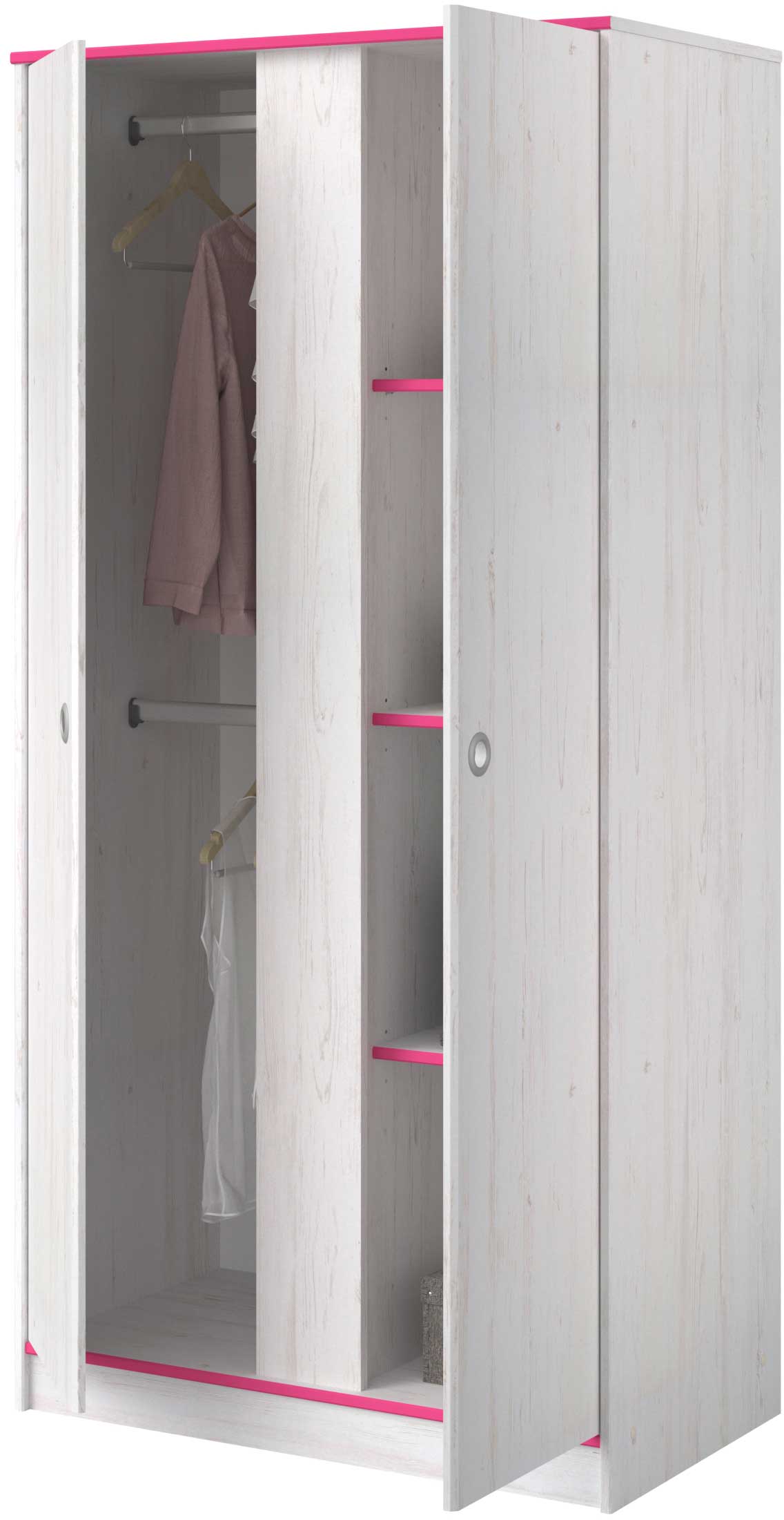 Armoire Smiley 90cm à 2 portes - blanc/rose ou blanc/bleu - Image 9